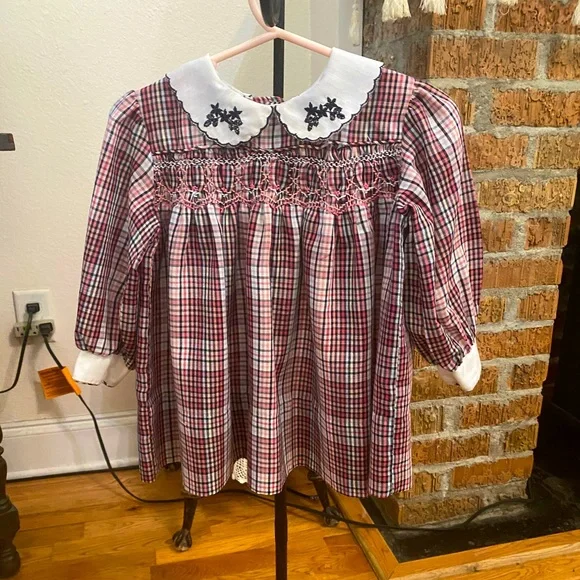 polly flinders dresses Vintage Polly Flinders Smocked Apron Dress 5t